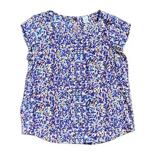 100% Silk Elorie Confetti Terrazzo Cap Sleeve Tee, Size Medium